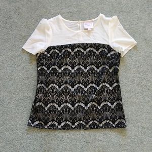 Romeo & Juliet Couture Ivory and Black lace Top